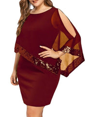 Plus Size Cold Shoulder Sequin Chiffon Dress Women Asymmetric Strapless Elegant Party Fashion