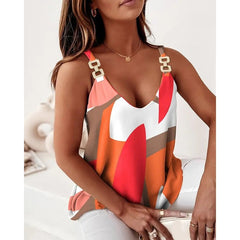 Chain Halter Print Tank Top Women Sleeveless Loose Casual Everyday Summer Fashion
