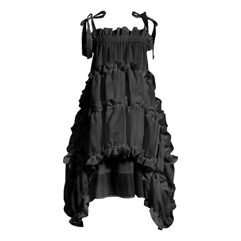 Spaghetti Strap Maxi Dress Women Loose Fit Irregular Hem Ruffle Casual Elegant Fashion Dress