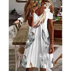 Women's Floral Pattern Print Lace Summer Dress Short Sleeve Off Shoulder Dress