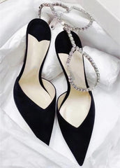Women's High Heel Pumps Rhinestone Chain Ankle Strap Shoes