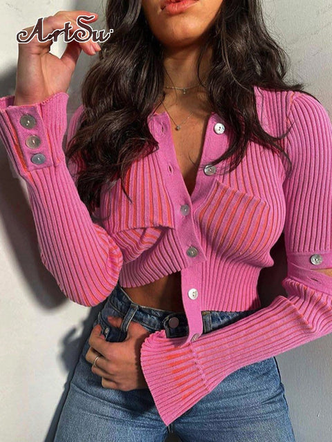 Asymmetric Button Knit Cardigan Women Long Sleeve Casual Cozy Everyday Winter Fashion