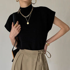 Stand-Up Collar Knit Top Women Elegant Loose Casual Everyday Winter Fashion