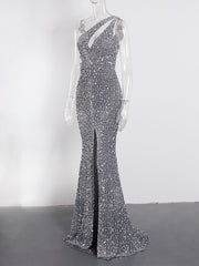 Royal Blue Hollow Out Velvet Cocktail Gown Women Shiny Elegant Party Wedding Guest Fashion
