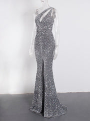 Royal Blue Hollow Out Velvet Cocktail Gown Women Shiny Elegant Party Wedding Guest Fashion