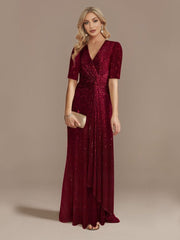 Long Sleeve V-Neck Sequin Dress Women Elegant Evening Party Wedding Guest Prom Fashion