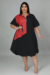 Plus Size Patchwork Zipper Shirt Dress Women Casual Everyday Summer Fashion Dress