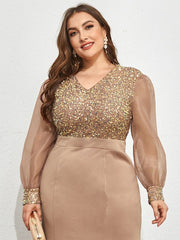 Plus Size Long Sleeve Formal Evening Maxi Dress Women Elegant Wedding Guest Party Fashion