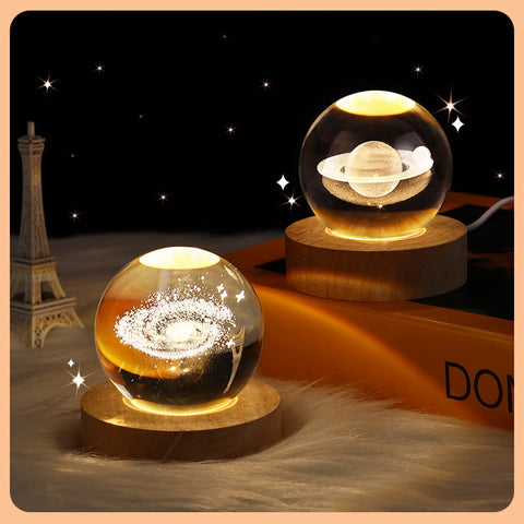 Crystal Ball 3D LED Night Light Astronomical Planets USB Rechargeable Bedside Lamp Home Decor