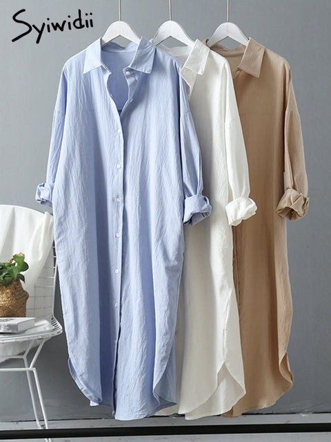Cotton Oversized Shirt Midi Dress Women Long Casual Spring Summer Beach Vacation Fashion