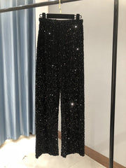 Sequin Wide Leg Pants Women Sparkly Trendy Elegant Party Club Night Out Fashion Trousers