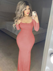 Long Sleeve Knit Cami Maxi Dress Women Skin Tight Elegant Club Party Fashion Dress
