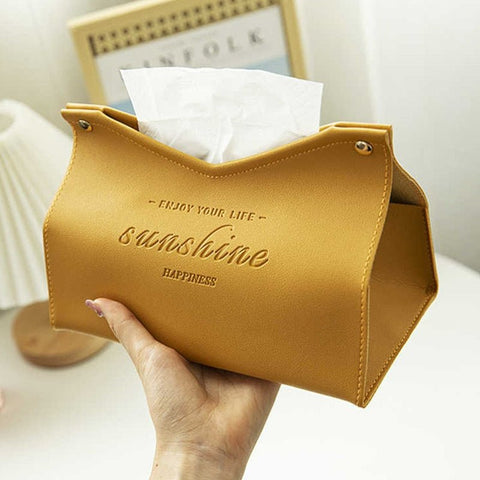 Tissue Box Cover Faux Leather Car Holder Organizer Bathroom Kitchen Office Room Decor Accessory