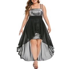 Plus Size Sequin Asymmetric Hem Evening Dress Women Elegant Party Prom Wedding Fashion