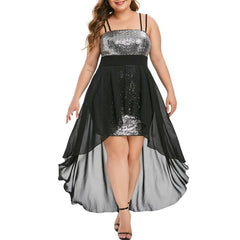 Plus Size Sequin Asymmetric Hem Evening Dress Women Elegant Party Prom Wedding Fashion