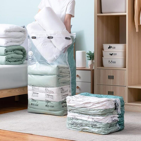 Vacuum Storage Bags Large No-Pump Plastic Compression Clothes Blankets Travel Organizer Cover Set