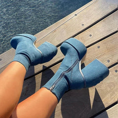 Block Heel Platform Boots Women Luxury Chunky Casual Elegant Fashion Shoes