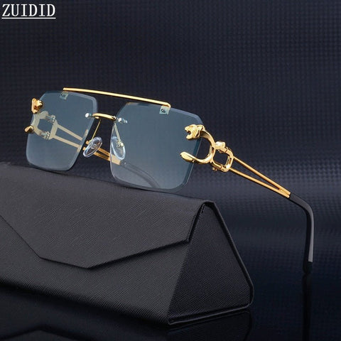 Steampunk Rimless Square Sunglasses Unisex Retro Tinted Lens Metal Frame Fashion Eyewear