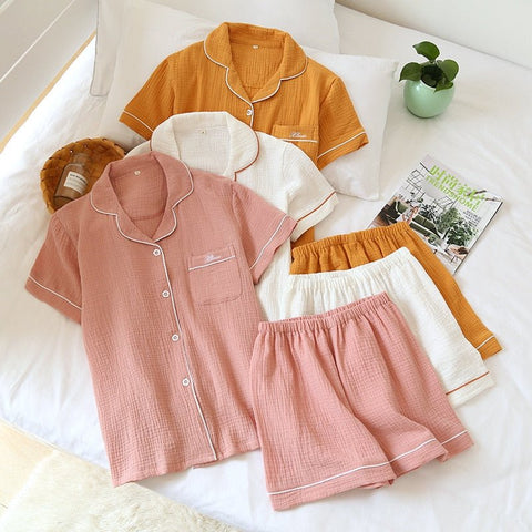 Couple Pajama Set Unisex Cotton Short Sleeve Shirt Shorts Casual Loungewear Sleepwear Fashion