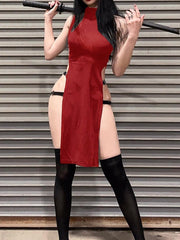 High Slit Japanese Cosplay Midi Dress Women Split Elegant Casual Party Fashion Dress