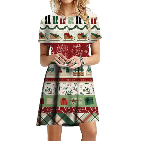 Christmas Party Dress Women 3D Santa Claus Print Snowflake Funny Festive Holiday Fashion Dress