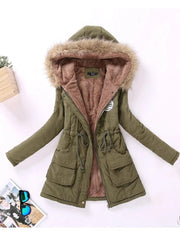 Military Style Coat Women Cotton Wadded Hooded Fur Warm Winter Casual Outerwear Fashion
