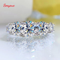 Moissanite Engagement Ring Women 925 Sterling Silver 3.6CT Clear Diamond Band 5 Stone Round Cut