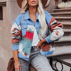Long Sleeve Retro Denim Jacket Women Casual Vintage Streetwear Outerwear Fashion