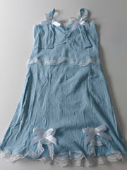 Pink Lace Bow Spaghetti Strap Lolita Mini Dress Women Elegant Casual Party Fashion Dress