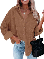 Long Corduroy Jacket Women Autumn Casual Warm Comfortable Outerwear Fashion Coat