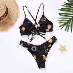 Flower Print Push Up Bikini Set Women Padded 2-Piece Beach Vacation Summer Swimwear Fashion