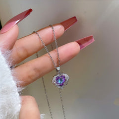 Heart Pendant Necklace Women 925 Sterling Silver Elegant Fashion Jewelry Gift