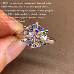 GRA Certified 5CT Moissanite Ring VVS1 Round Lab Diamond Solitaire Ring Promise / Engagement