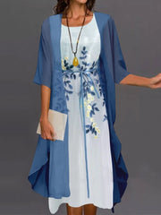 Plus Size Floral Embroidered Lace Midi Dress Women 2-Piece Layered Elegant Party Fashion