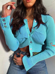 Asymmetric Button Cardigan Sweater Casual Long Sleeve Knit Sweater