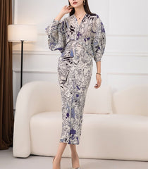 Loose Sleeve Midi Dress Women Elegant Temperament Party Casual Autumn Winter Fashion