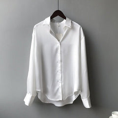 Long Sleeve Vintage Silk Blouse Women Loose Fit Casual Elegant Spring Summer Fashion