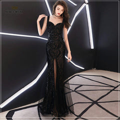 Sequin High Slit Maxi Dress Women Sleeveless Elegant Prom Wedding Guest Party Fashion