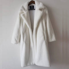Faux Rabbit Fur Coat Women Thick Warm Vegan Winter Casual Elegant Outerwear Fashion