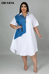 Plus Size Patchwork Zipper Shirt Dress Women Casual Everyday Summer Fashion Dress