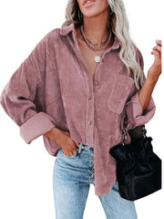 Long Corduroy Jacket Women Autumn Casual Warm Comfortable Outerwear Fashion Coat