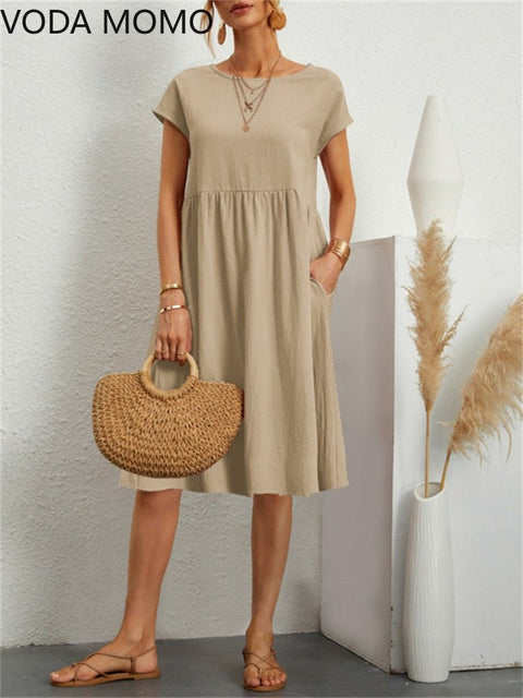 Casual Midi Dress Women Pockets Loose Comfortable Everyday Beach Vacation Summer Fashion