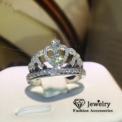 Queen Crown Engagement Ring Women White Gold Plated Cubic Zirconia Luxury Wedding Jewelry Gift