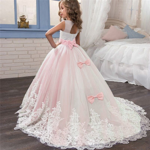 Lace Embroidered Flower Girl Dress Girls Princess Formal Prom Ball Gown Wedding Elegant