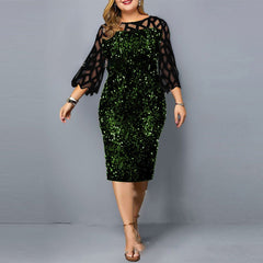 Plus Size Sequin Sparkly Midi Dress Women Elegant Party Club Evening Fashion Dress