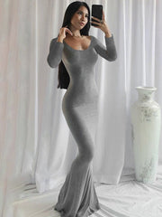 Long Sleeve Knit Cami Maxi Dress Women Skin Tight Elegant Club Party Fashion Dress