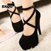 High Heel Ankle Strap Ladies Platform Pumps