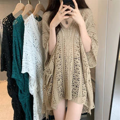 Hollow Out Knit Sweater Women Short Half Sleeve Casual Chic Everyday Fashion Top