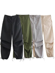 Parachute Pants Women Vintage Chic Drawstring Casual Streetwear Fashion Trousers
