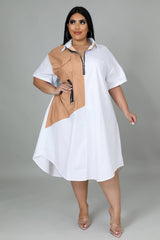 Plus Size Patchwork Zipper Shirt Dress Women Casual Everyday Summer Fashion Dress